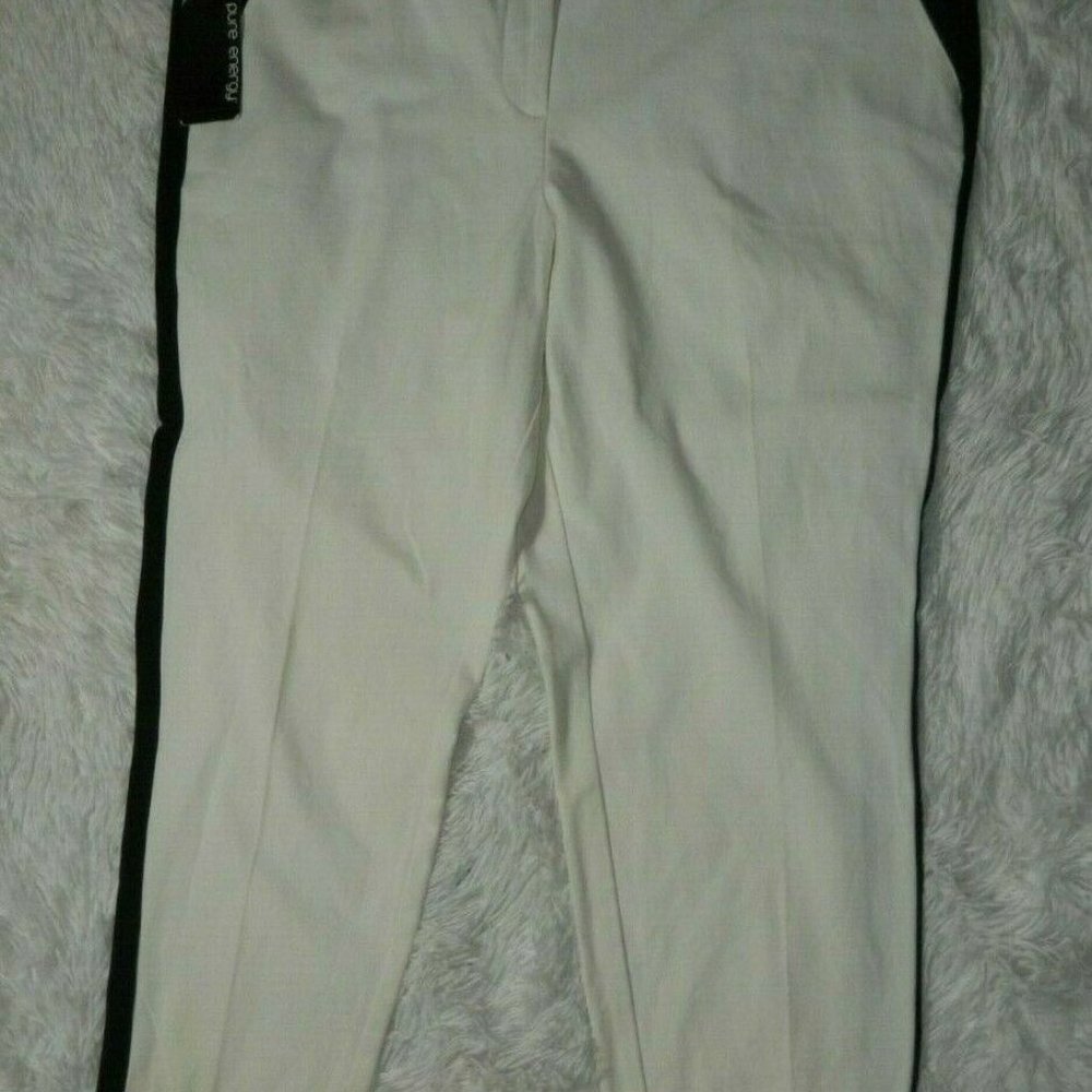 Pure Energy Pants White Black Trim Tuxedo Cropped Length Pants Size 24W - Picture 12 of 13